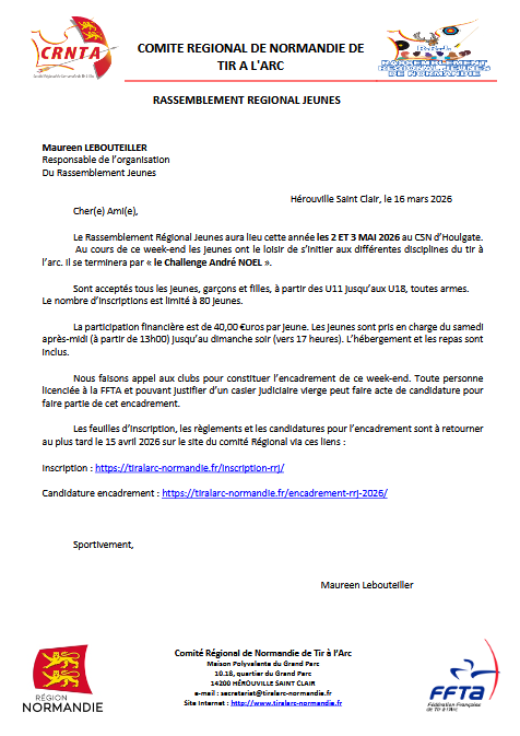 RASSEMBLEMENT REGIONAL JEUNES  le 2 et 3 MAI 2026-HOULGATE