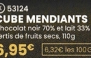 Réf K-Coide 53124- cube mendiants  Boite de 110g