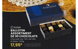Réf E- Code 53380- BALLOOTIN ASSORTIMENT DE 30 CHCOCOLATS,  boite de 300g 