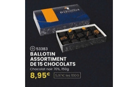 Réf G-Code 53383- BALLOTIN ASSORTIMENT DE 15 CHOCOLATS -boite de  150g