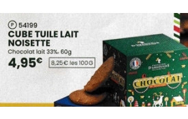 Réf P-Code 54199-CUBE TUILE LAIT NOISETTE de 60g